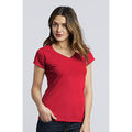Red - Close up - Gildan Ladies Soft Style Short Sleeve V-Neck T-Shirt