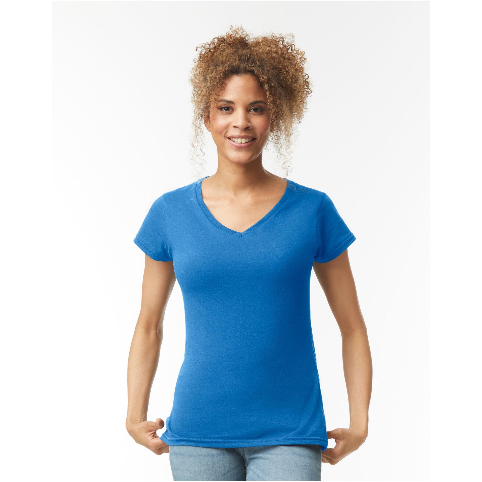 Royal Blue - Lifestyle - Gildan Womens-Ladies Soft V Neck T-Shirt