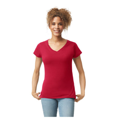 Cherry Red - Back - Gildan Womens-Ladies Soft V Neck T-Shirt