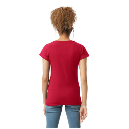 Cherry Red - Lifestyle - Gildan Womens-Ladies Soft V Neck T-Shirt