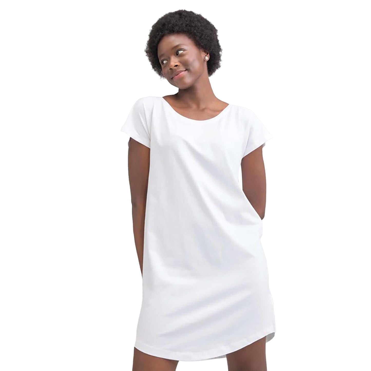 White - Side - Mantis Womens-Ladies Loose Fit T-Shirt Dress