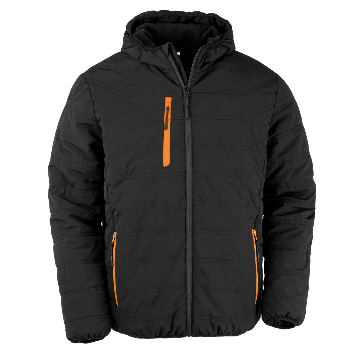Black-Orange - Front - Result Genuine Recycled Mens Compass Padded Winter Jacket