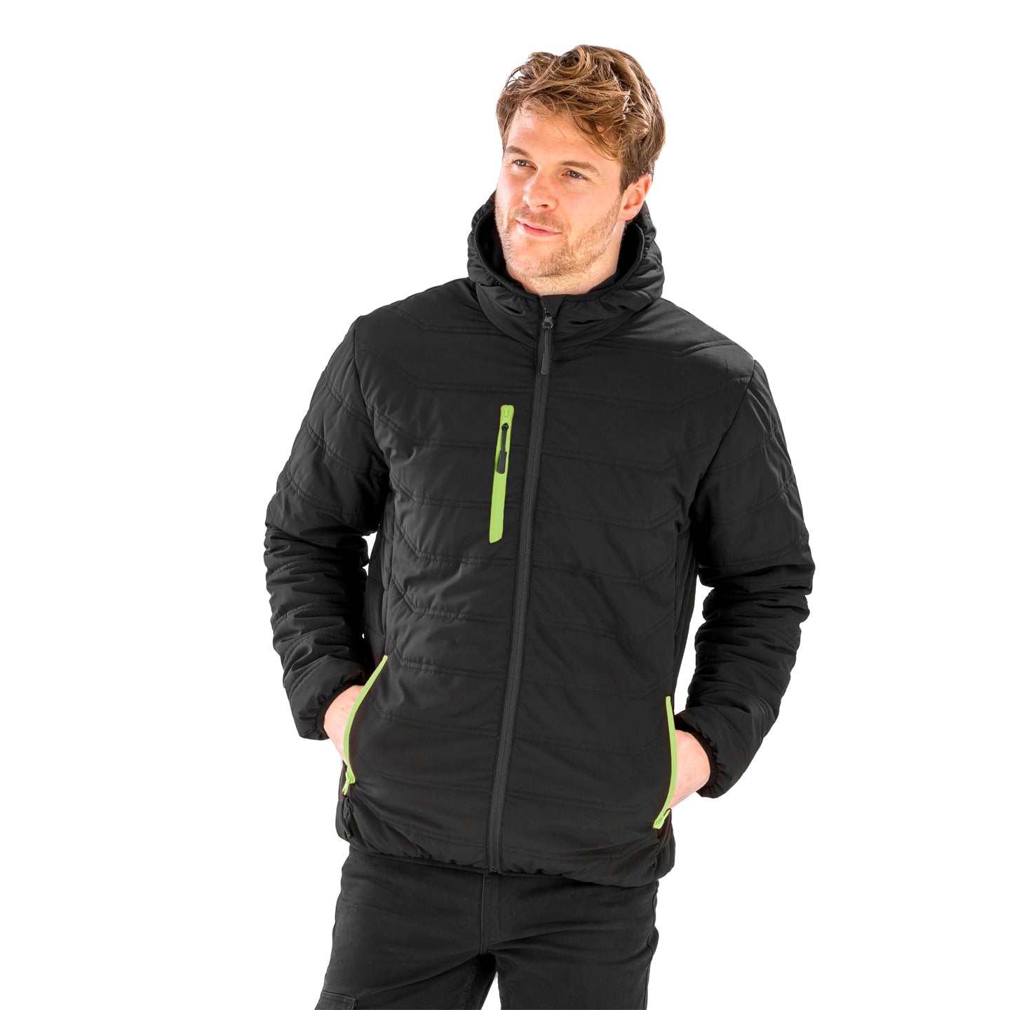Black-Lime Green - Back - Result Genuine Recycled Mens Compass Padded Winter Jacket