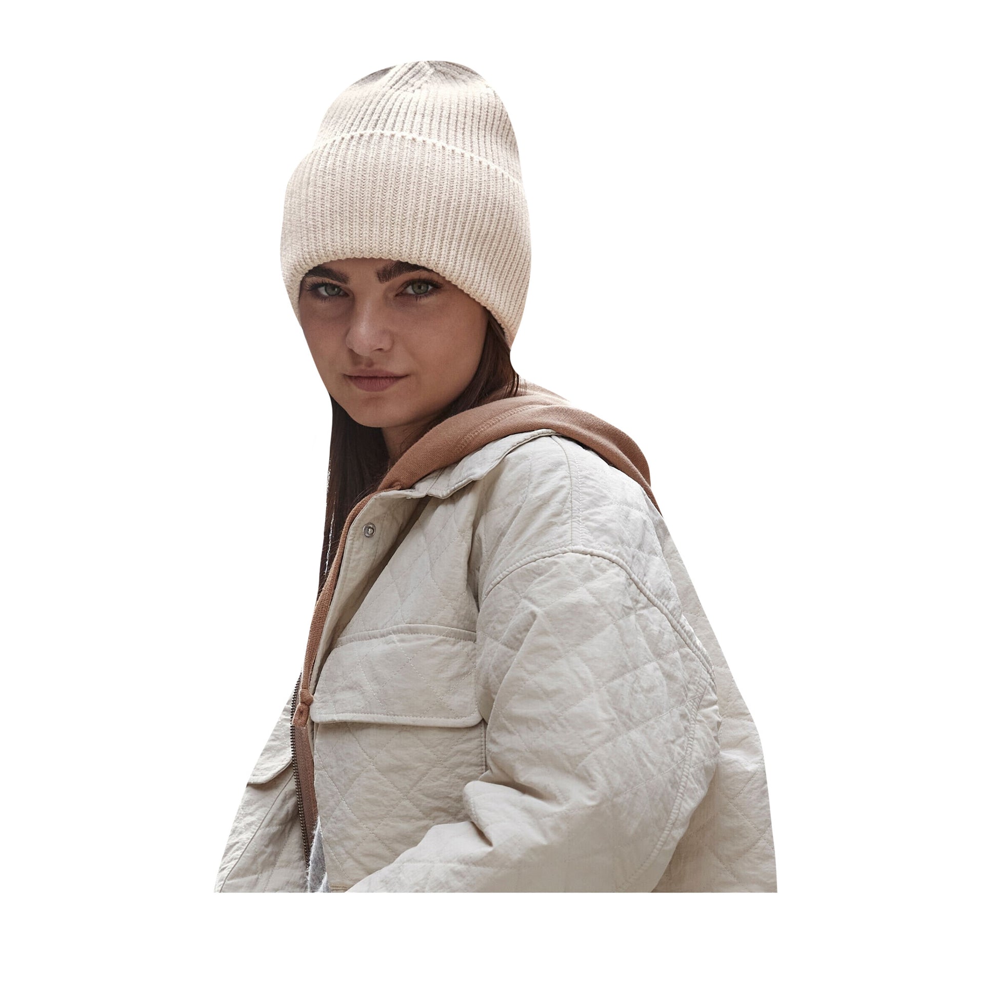 Oatmeal - Back - Beechfield Cuffed Oversized Beanie