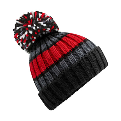 Black Cherry - Front - Beechfield Hygge Striped Beanie