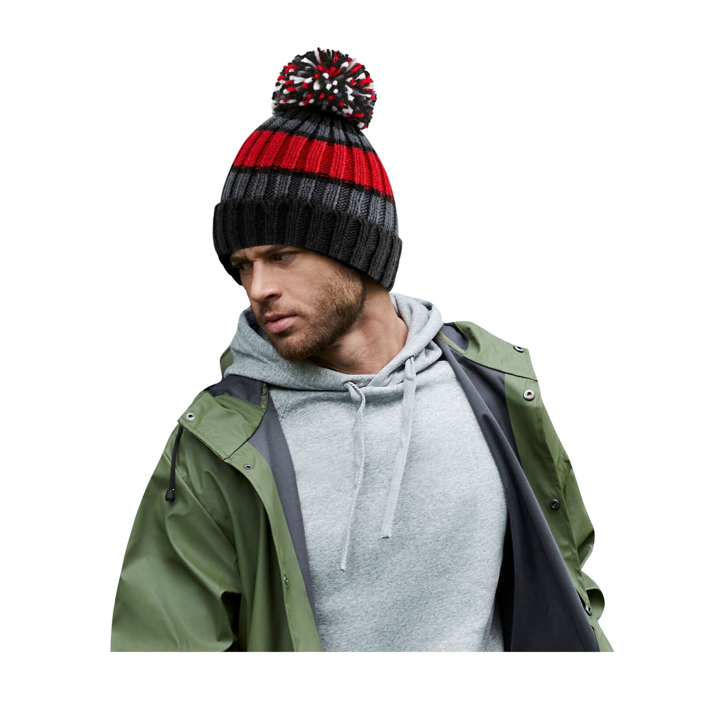 Black Cherry - Back - Beechfield Hygge Striped Beanie