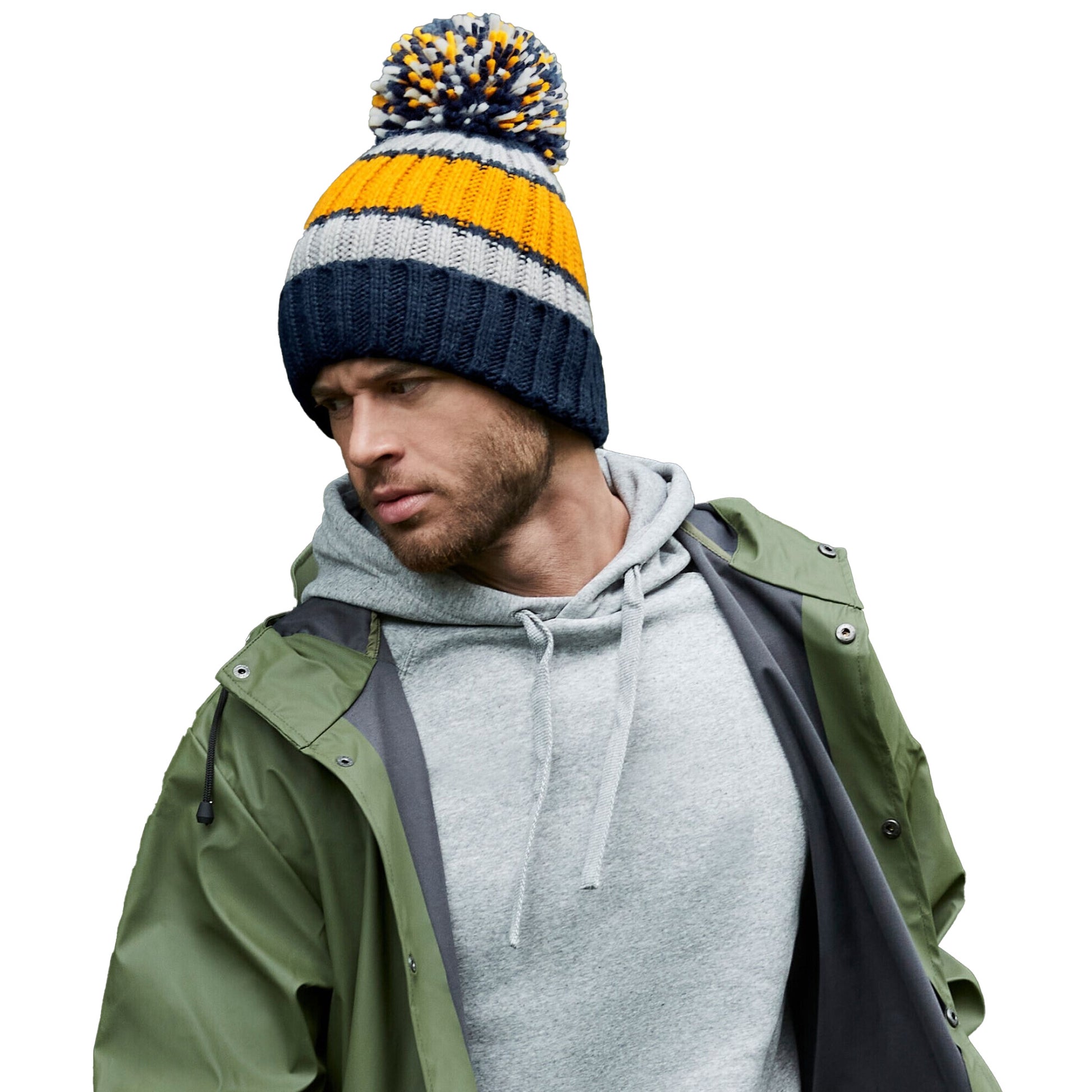 Dijon-Blue - Side - Beechfield Hygge Striped Beanie
