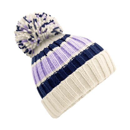 Blueberry Cheesecake - Front - Beechfield Hygge Striped Beanie