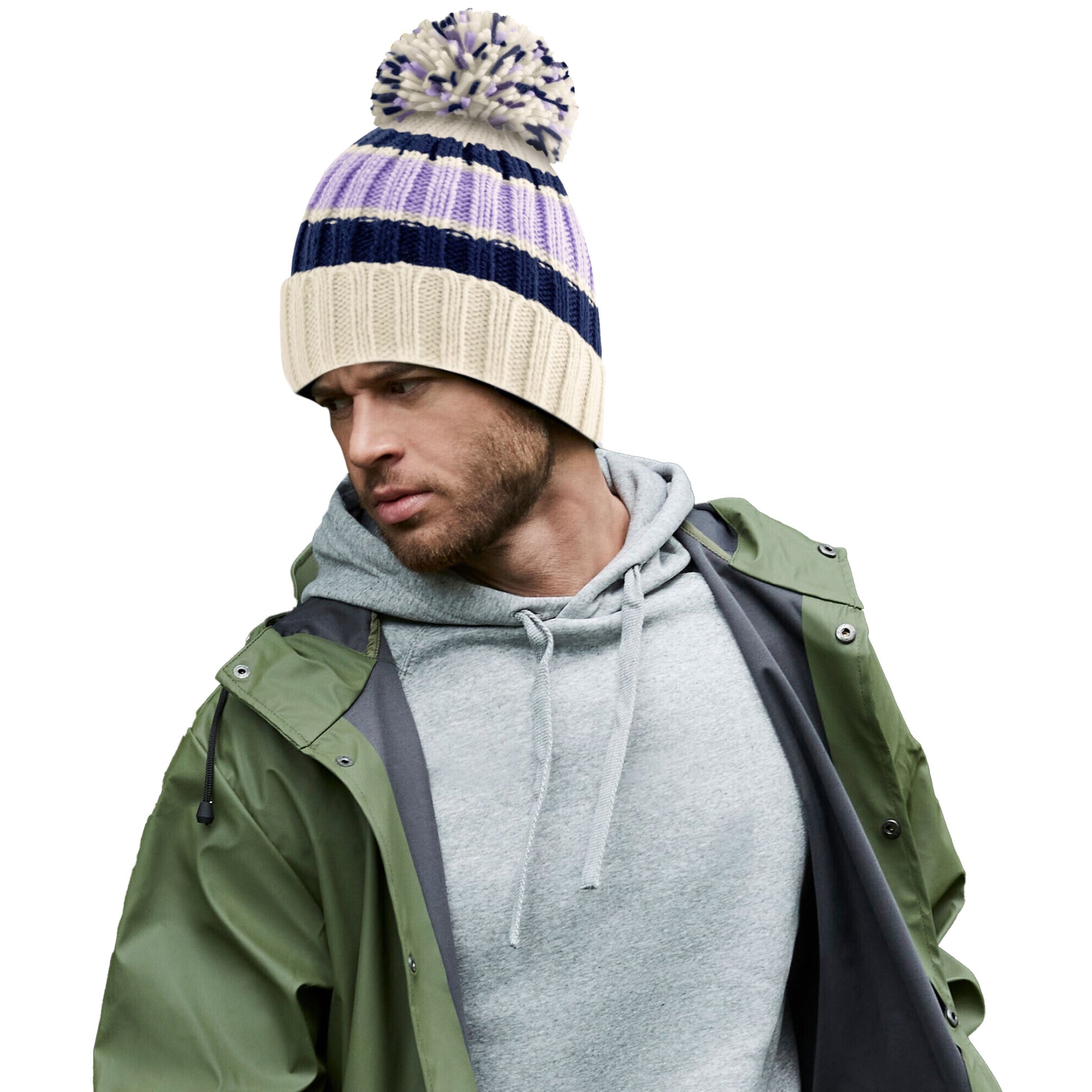 Blueberry Cheesecake - Back - Beechfield Hygge Striped Beanie