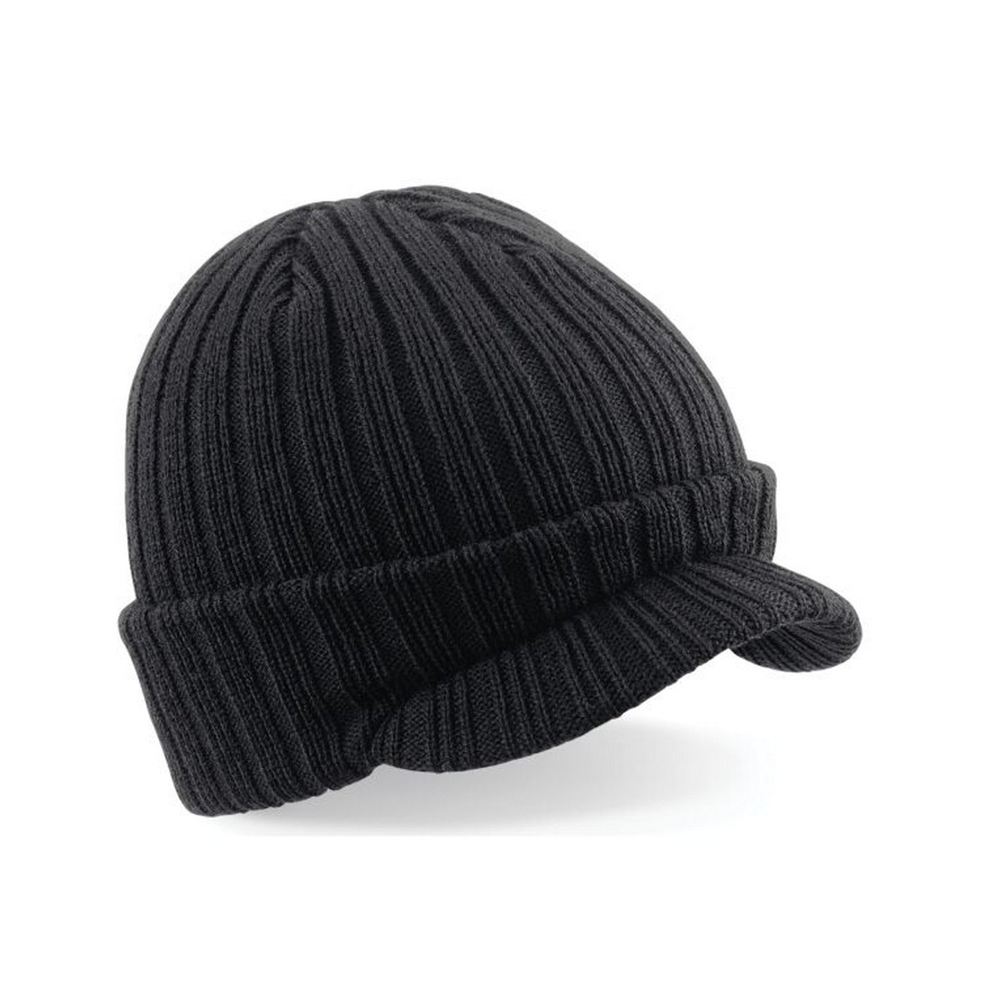 Black - Front - Beechfield Peaked Beanie