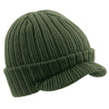 Olive Green - Front - Beechfield Peaked Beanie