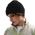 Black - Back - Beechfield Waffle Organic Cotton Beanie