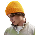 Mustard Yellow - Side - Beechfield Waffle Organic Cotton Beanie