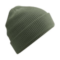 Olive Green - Front - Beechfield Waffle Organic Cotton Beanie