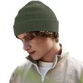 Olive Green - Back - Beechfield Waffle Organic Cotton Beanie