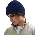 Oxford Navy - Back - Beechfield Waffle Organic Cotton Beanie