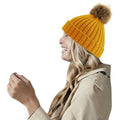 Mustard Yellow - Back - Beechfield Pom Pom Faux Fur Chunky Knit Beanie