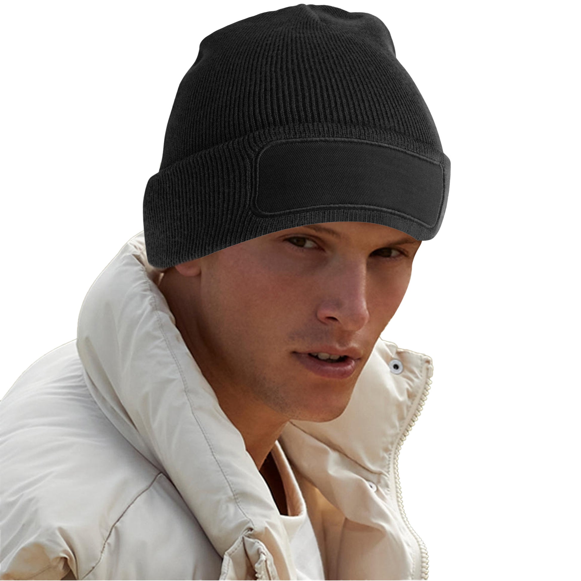 Black - Back - Beechfield Original Patch Recycled Beanie