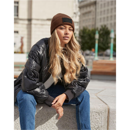 Biscuit-Black - Front - Beechfield Unisex Adult Patch Beanie