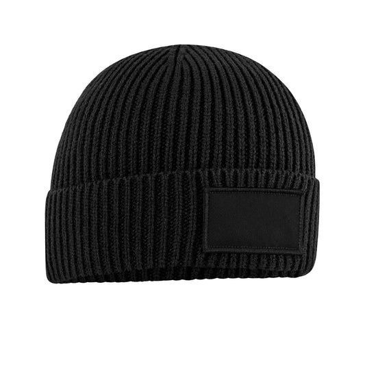 Black - Front - Beechfield Unisex Adult Patch Beanie