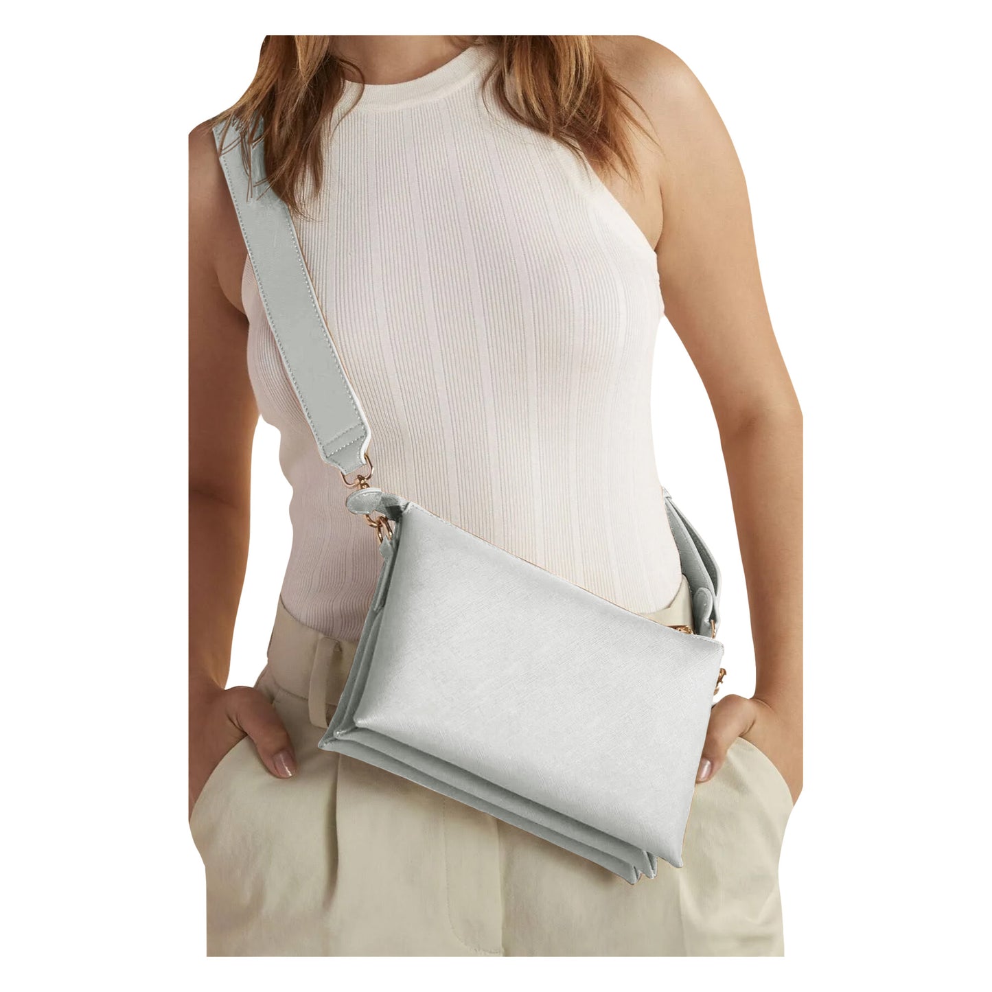 Soft Grey - Back - Bagbase Womens-Ladies Boutique Soft Touch Crossbody Bag