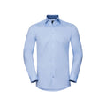 Light Blue-Mid Blue-Bright Navy - Front - Russell Mens Contrast Herringbone Stitch Tailored Long-Sleeved Formal Shirt