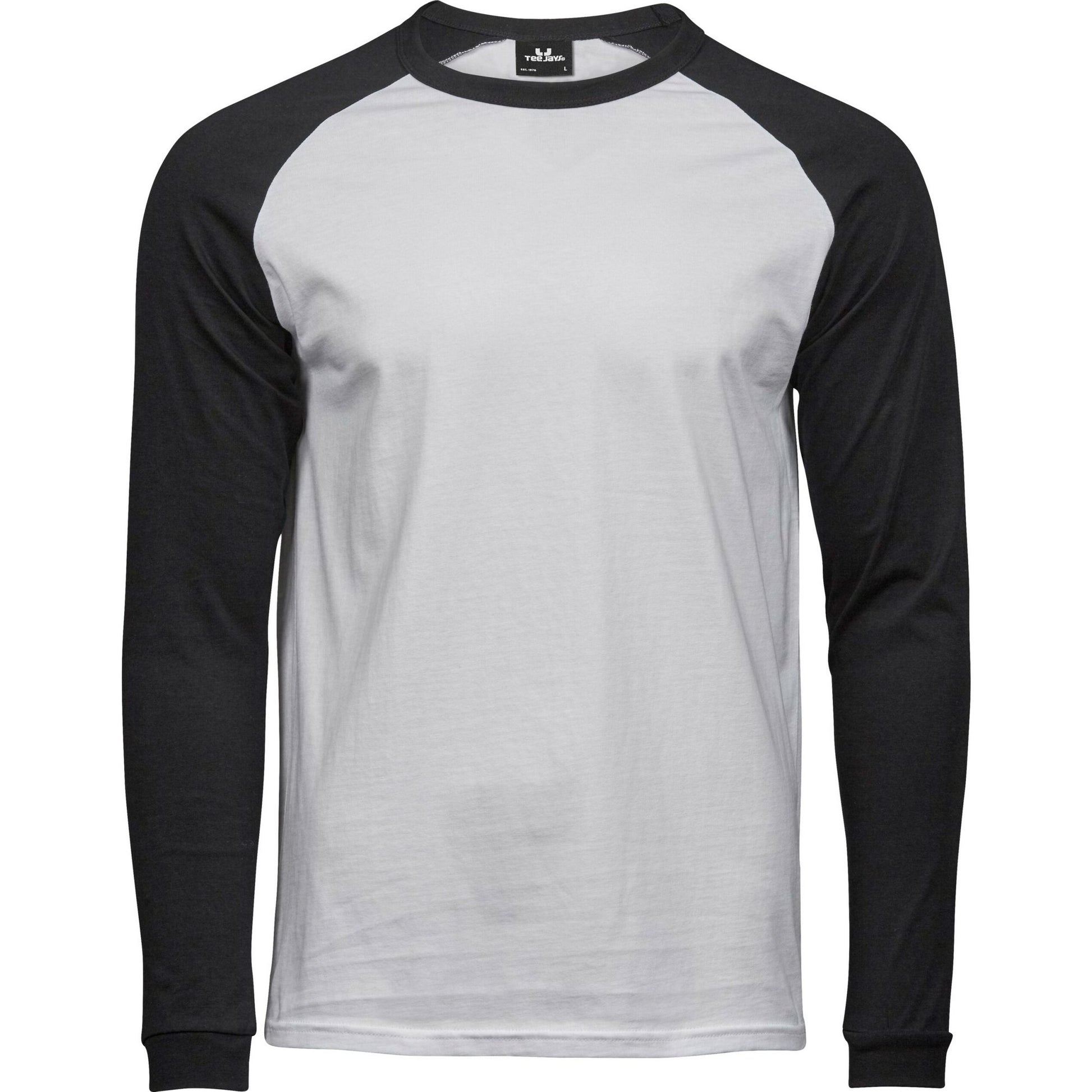 White-Black - Front - Tee Jays Mens Long-Sleeved Baseball T-Shirt