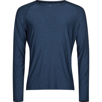 Navy Melange - Front - Tee Jays Mens CoolDry Long-Sleeved Crop T-Shirt