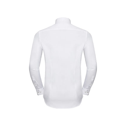 White-Silver-Convoy Grey - Back - Russell Collection Mens Herringbone Tailored Long-Sleeved Formal Shirt