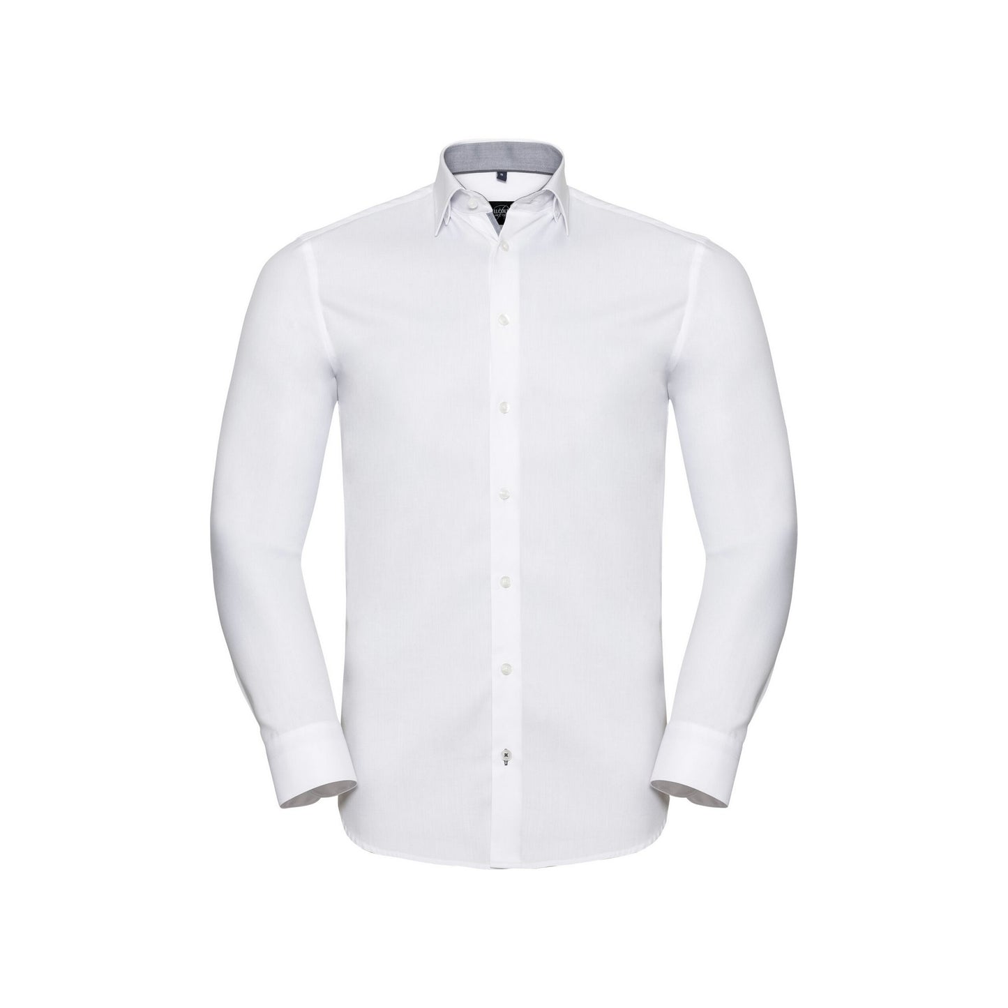 White-Silver-Convoy Grey - Front - Russell Collection Mens Herringbone Tailored Long-Sleeved Formal Shirt