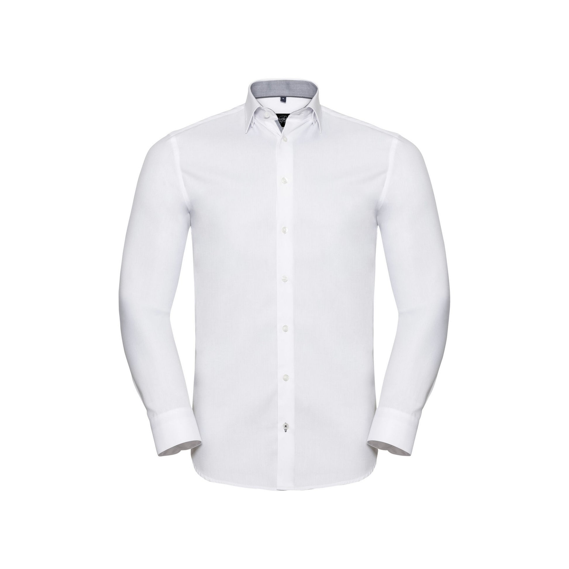 White-Silver-Convoy Grey - Front - Russell Collection Mens Herringbone Tailored Long-Sleeved Formal Shirt
