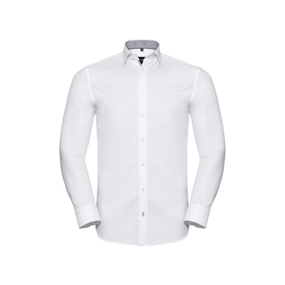 White-Silver-Convoy Grey - Front - Russell Collection Mens Herringbone Tailored Long-Sleeved Formal Shirt