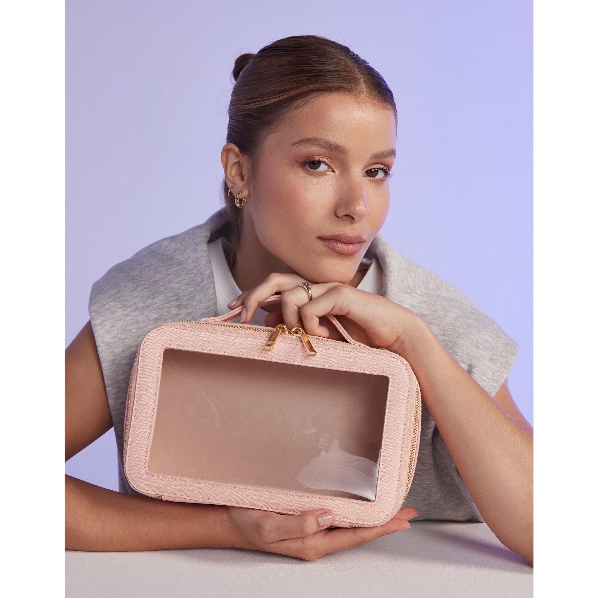 Soft Pink - Close up - Bagbase Boutique Clear Window Travel Pack
