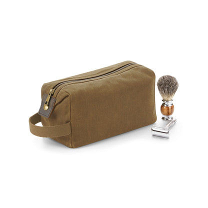 Desert Sand - Side - Quadra Heritage Washed Leather Accents Toiletry Bag