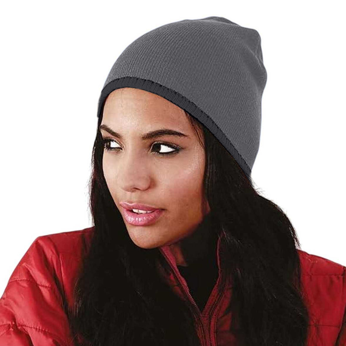 Graphite Grey-Black - Back - Beechfield Unisex Adult Two Tone Knitted Beanie