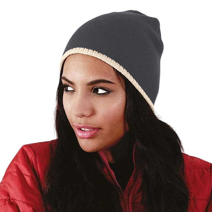 Black-Stone - Back - Beechfield Unisex Adult Two Tone Knitted Beanie