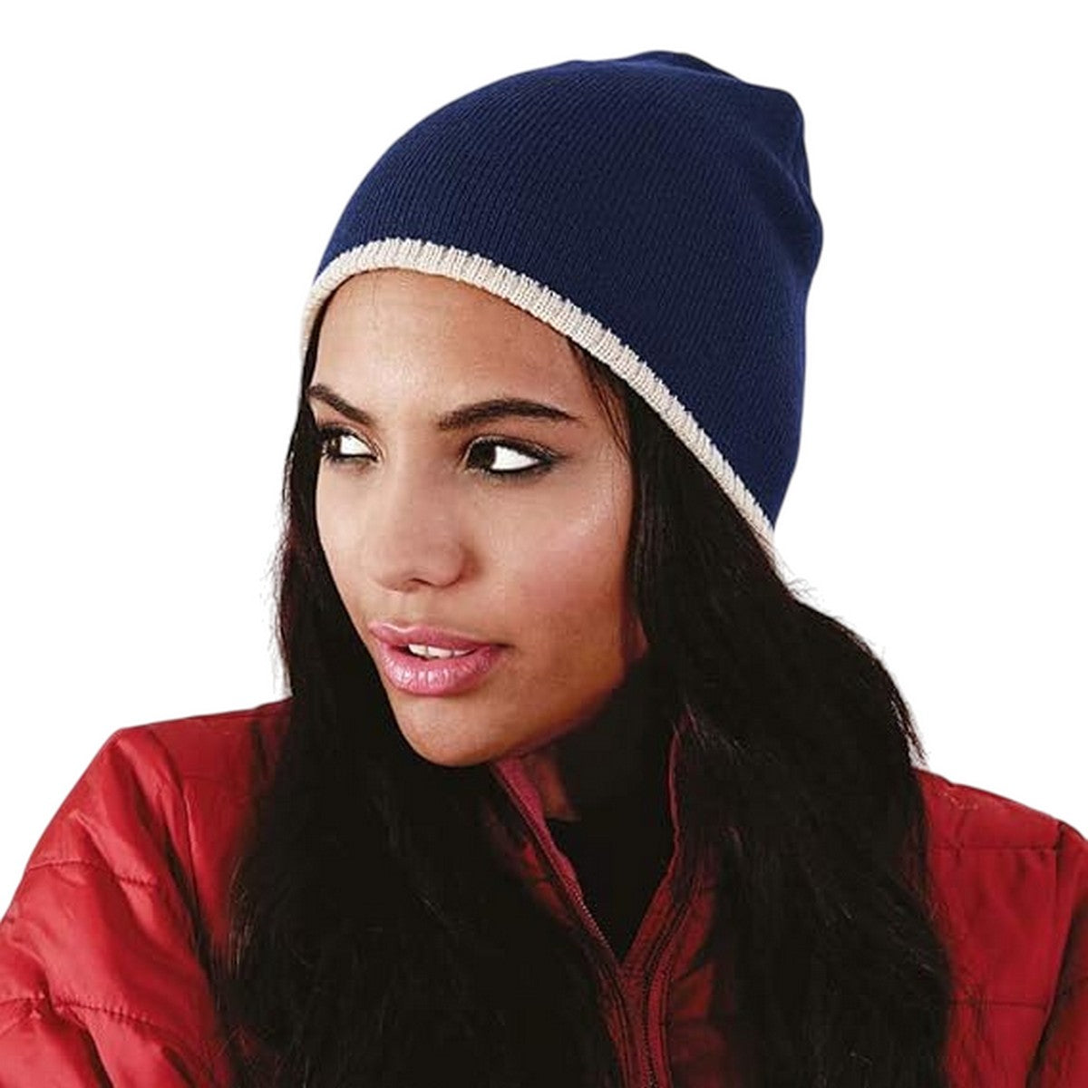 French Navy-Stone - Back - Beechfield Unisex Adult Two Tone Knitted Beanie