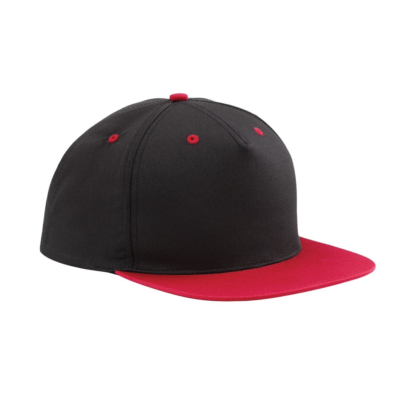 Black-Classic Red - Front - Beechfield Unisex Adult Contrast 5 Panel Snapback Cap