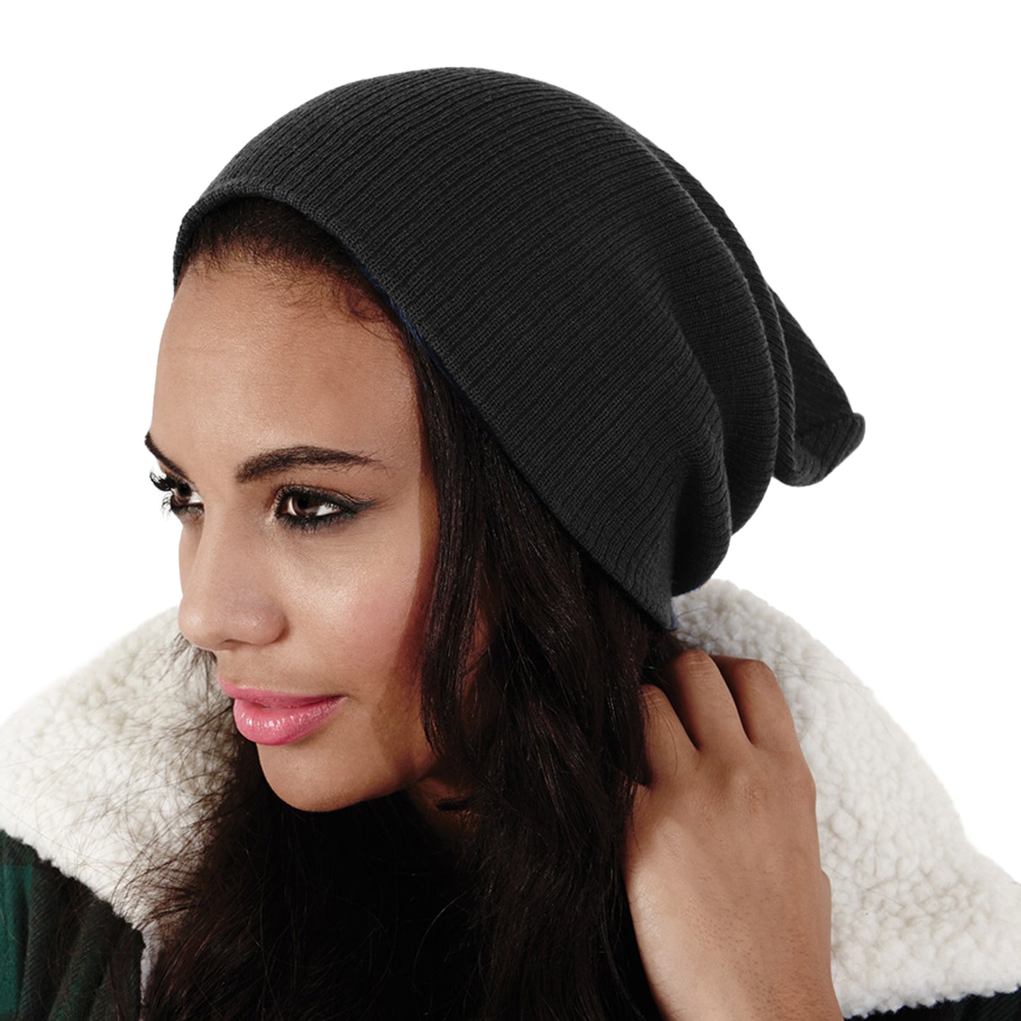 Black - Side - Beechfield Unisex Adult Slouch Beanie