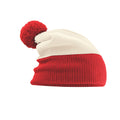 Off White-Bright Red - Back - Beechfield Unisex Adult Snowstar Two Tone Beanie