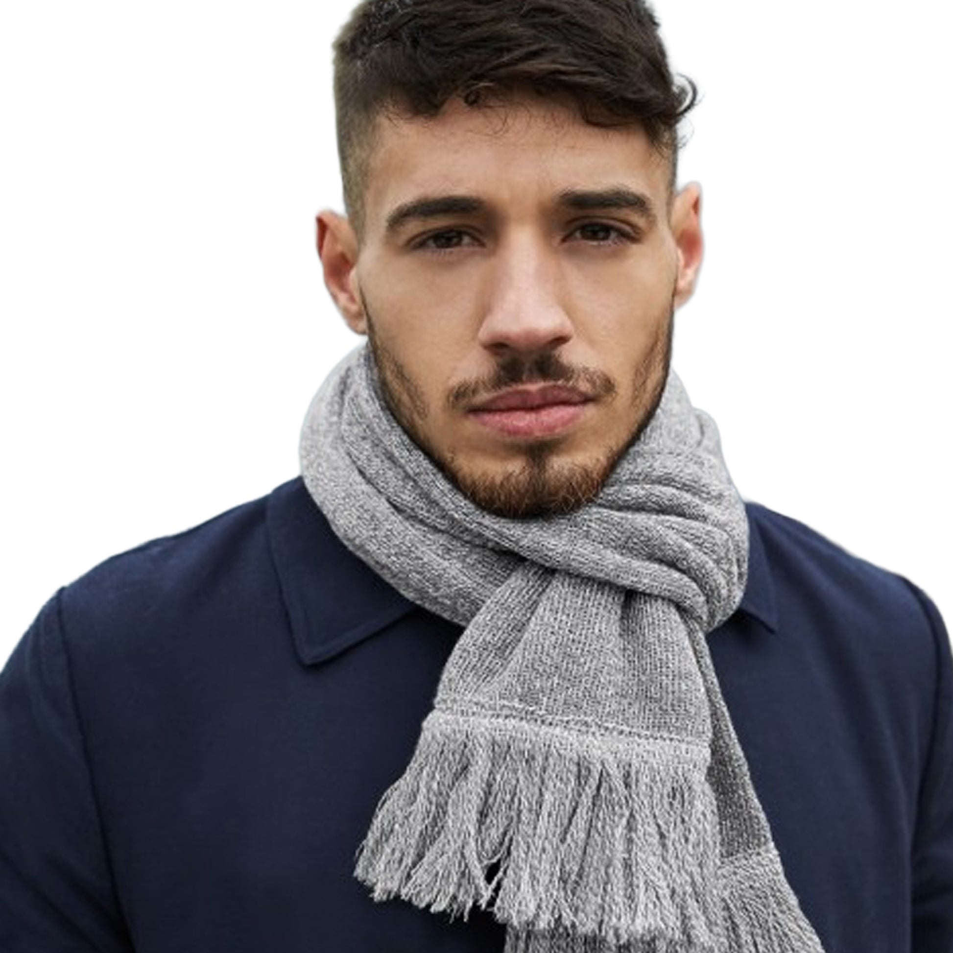 Heather Grey - Back - Beechfield Unisex Adult Classic Knitted Winter Scarf