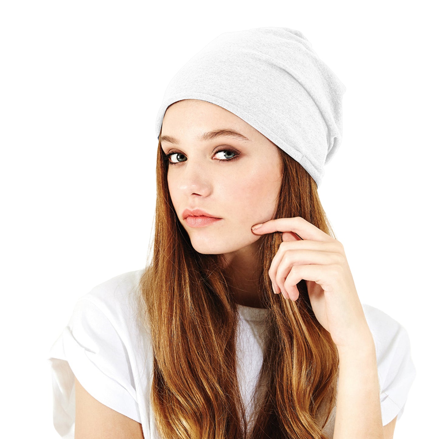 White - Back - Beechfield Unisex Adult Jersey Beanie