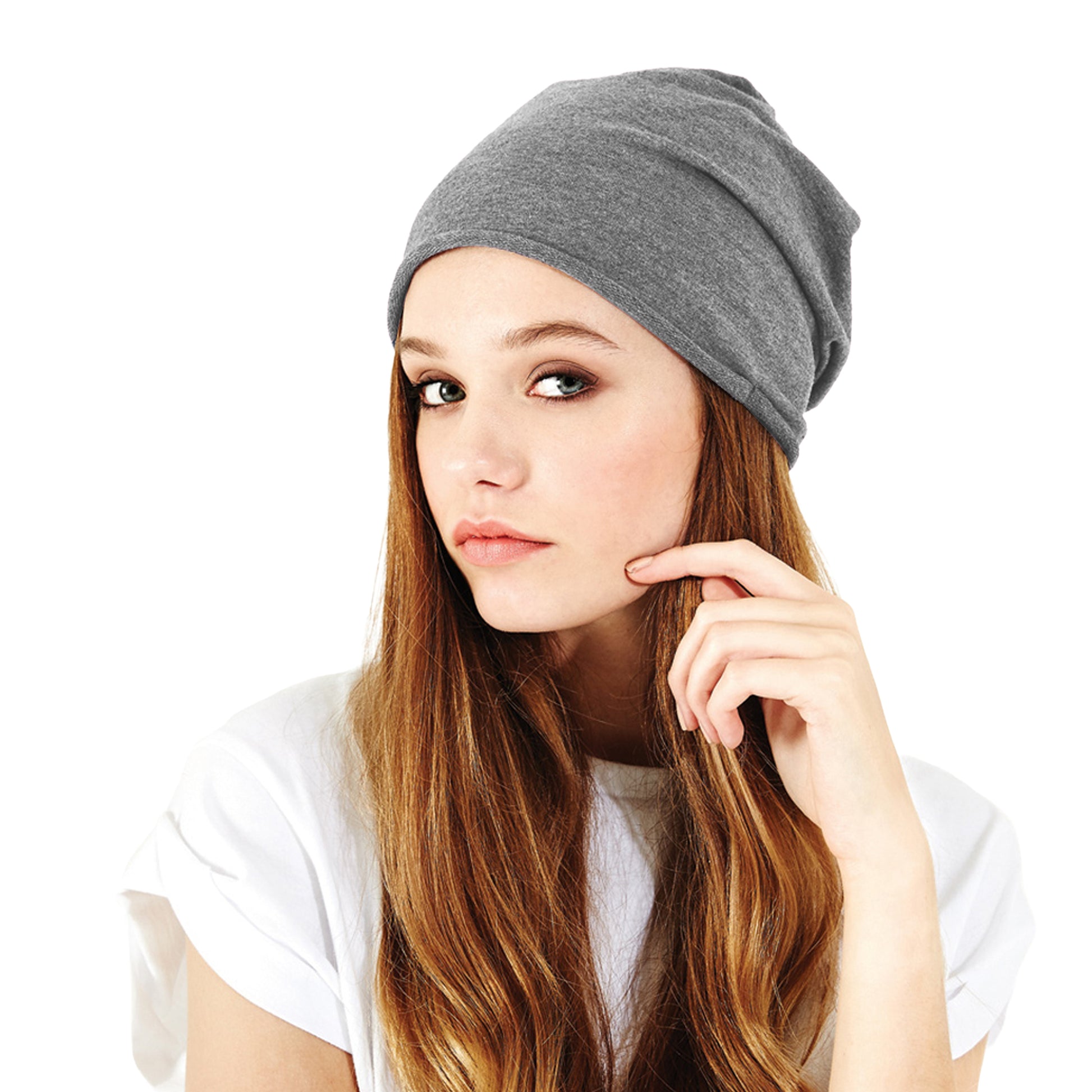 Heather Grey - Back - Beechfield Unisex Adult Jersey Beanie