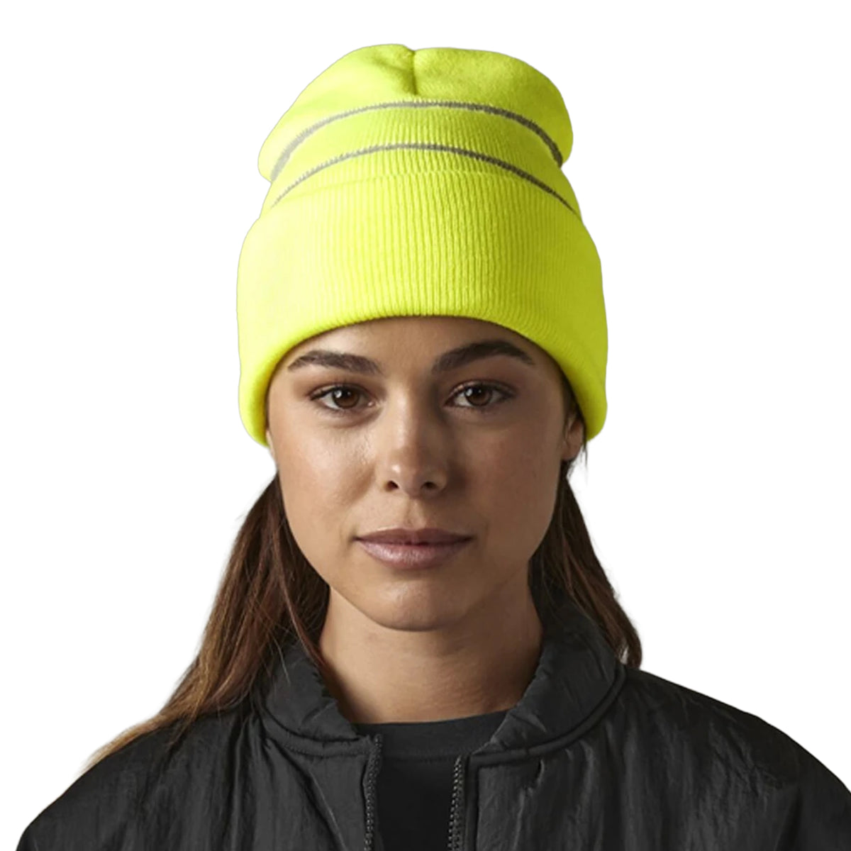 Fluorescent Yellow - Back - Beechfield Unisex Adult Knitted High-Vis Beanie