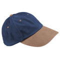 French Navy-Taupe - Front - Beechfield Unisex Adult Heavy Brushed Cotton Low Profile Cap