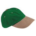 Forest Green-Taupe - Front - Beechfield Unisex Adult Heavy Brushed Cotton Low Profile Cap