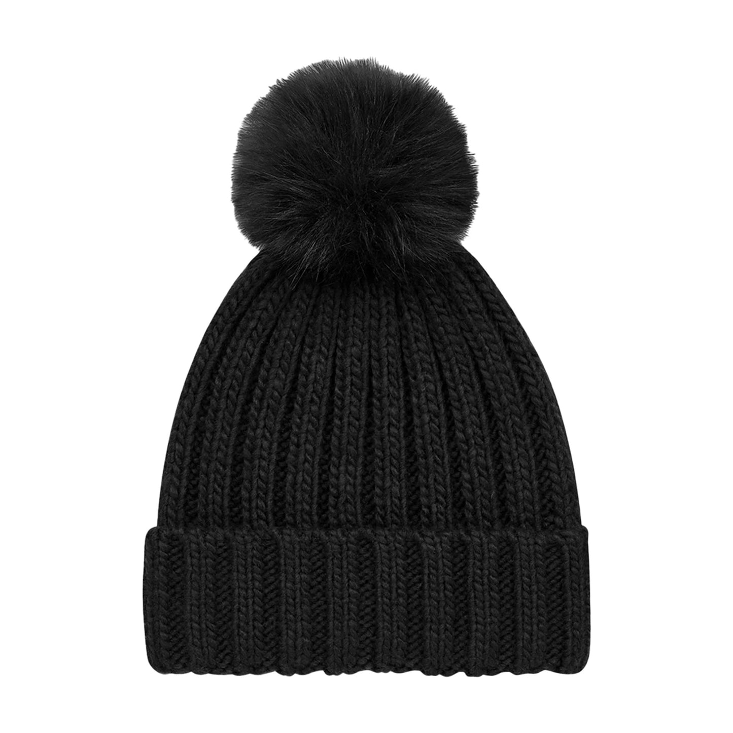 Black - Back - Beechfield Unisex Adult Verbier Faux Fur Pom Pom Beanie