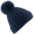 Navy Blue - Front - Beechfield Unisex Adult Verbier Faux Fur Pom Pom Beanie