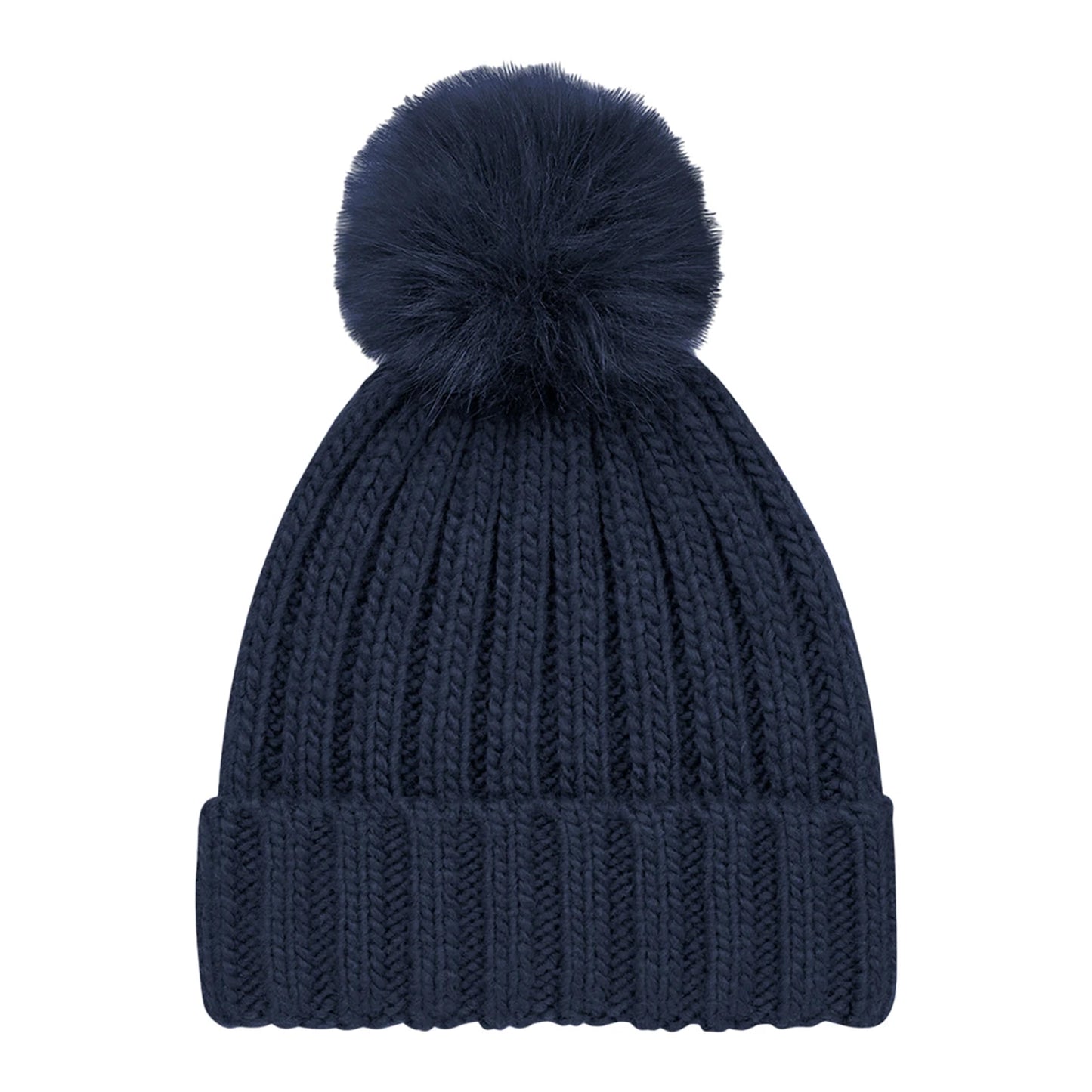 Navy Blue - Back - Beechfield Unisex Adult Verbier Faux Fur Pom Pom Beanie