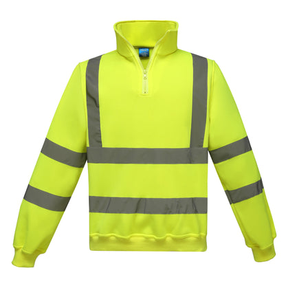 Yellow - Front - Yoko Unisex Adult Hi-Vis Quarter Zip Sweatshirt